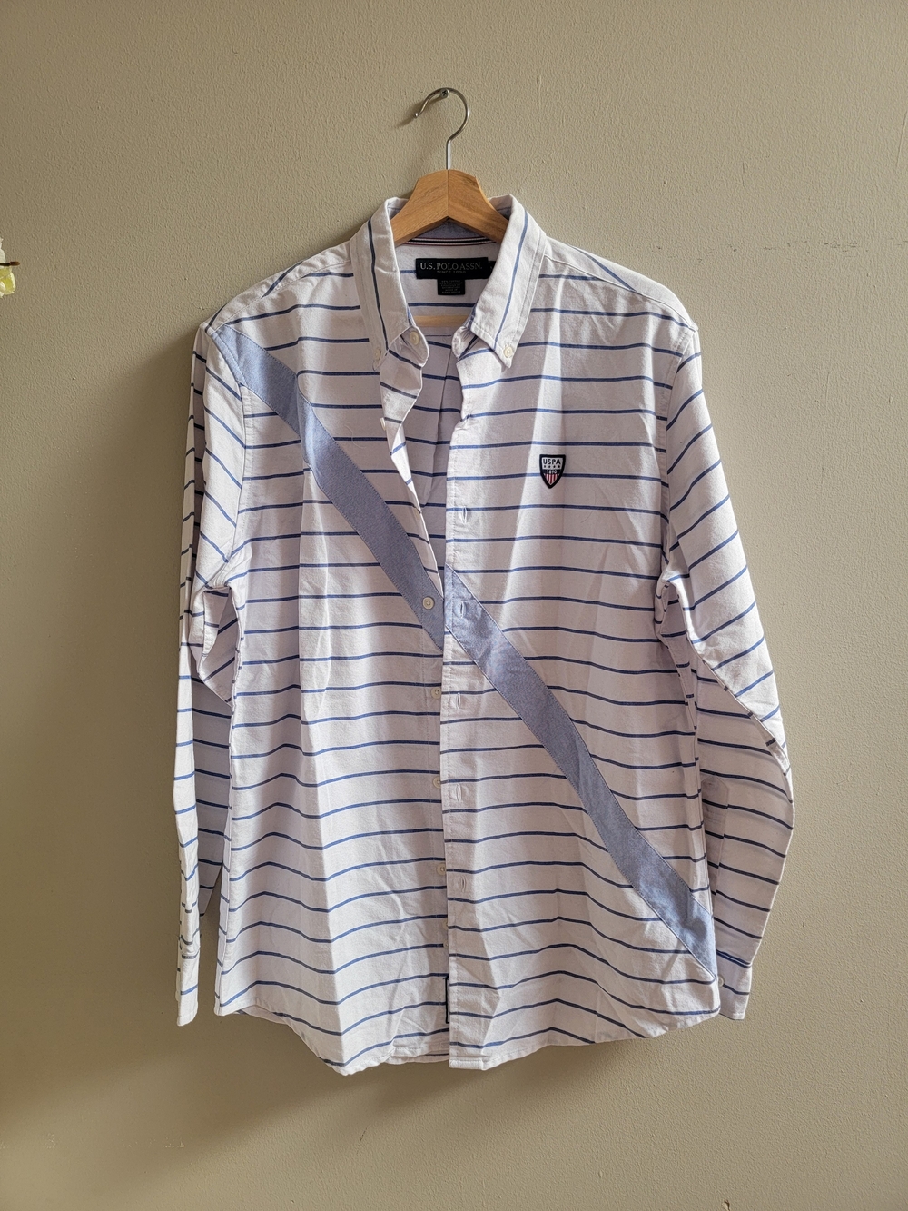U.S. Polo Assn. White & Blue Striped Button-Down Shirt Size M